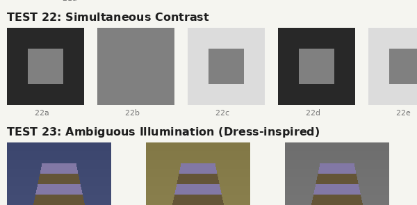 Three identical striped dresses on different colored backgrounds